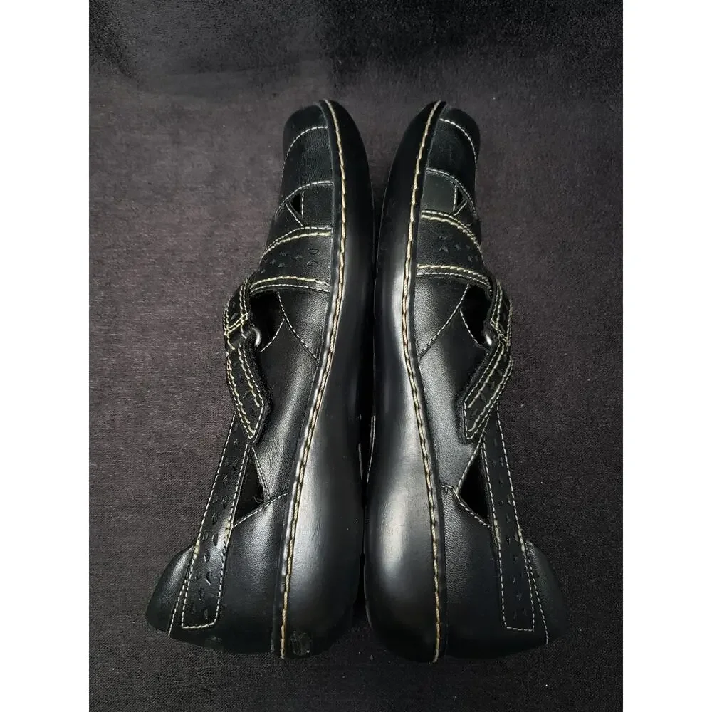Clarks Ultimate Comfort Black Leather Mary Jane Loafers Adjustable Strap Shoes